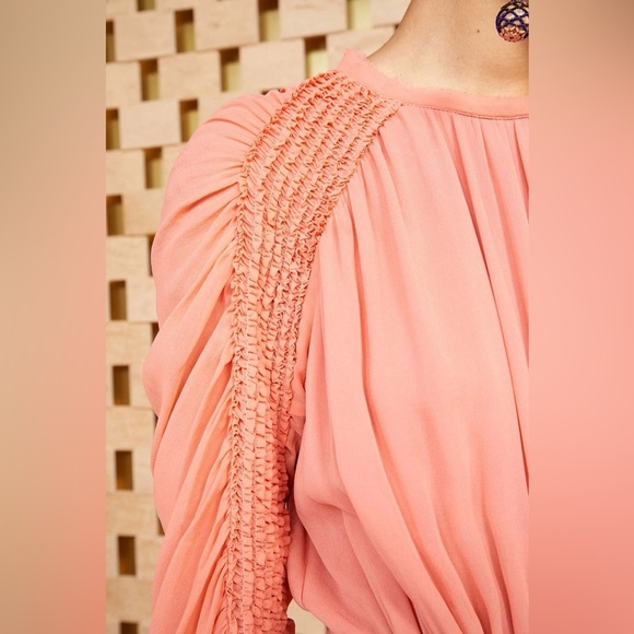 Ulla Johnson Noelle Dahlia Coral 100% Silk Long Sleeve Midi Dress Size 2 - Picture 6 of 17